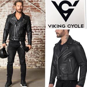 NWT Viking Cycle/Nomad USA Angel Fire Black Leather Motorcycle Jacket Sz 4XL